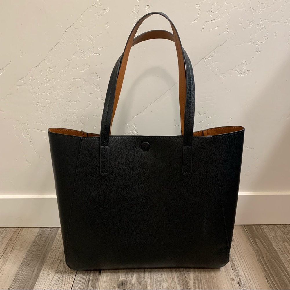 Black/Cognac Faux Leather Tote